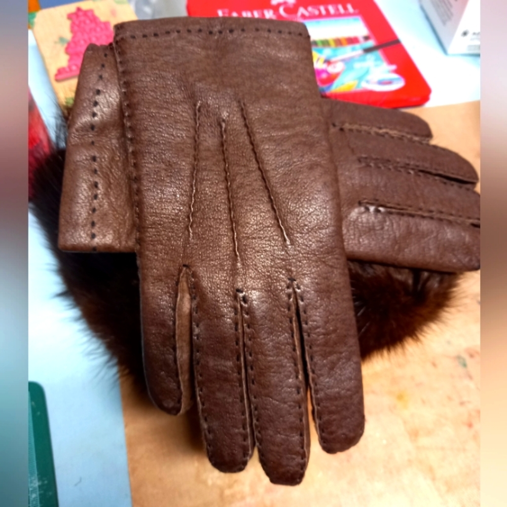 Brown Pigskin Leather gloves size 6 3/4 - 7